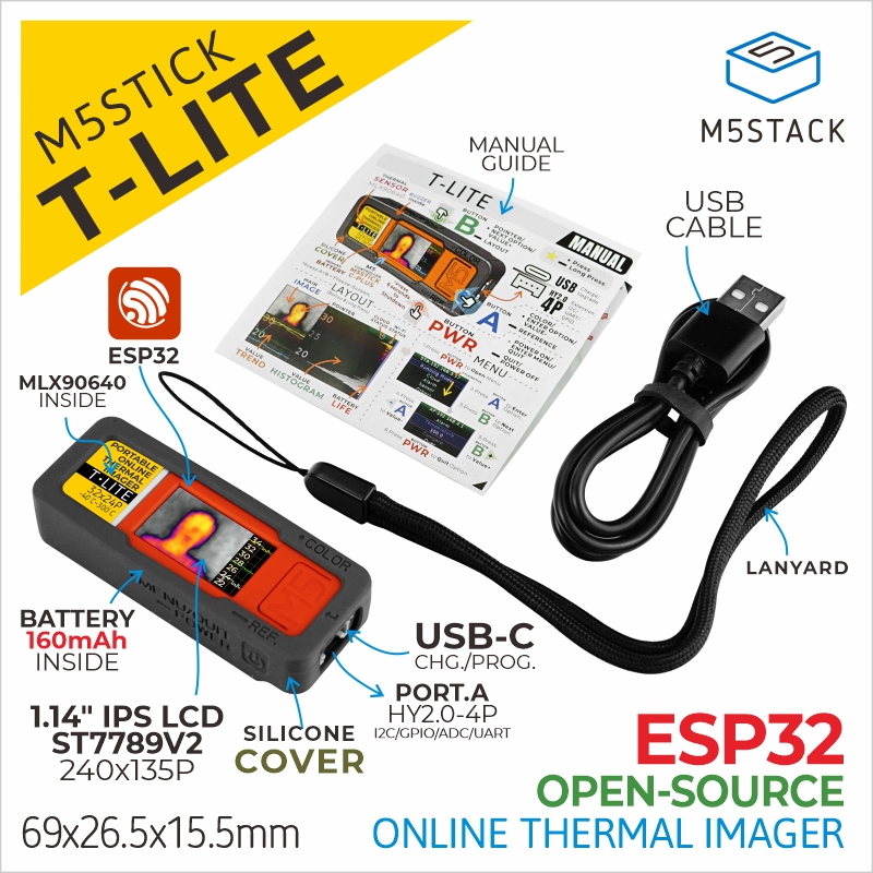 M5Stack Core2 - M5スタック公式m5stick t-liteサーマルカメラdevキット (mlx90640)